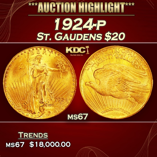 1924-p Gold St. Gaudens Double Eagle $20 ms67 SEGS