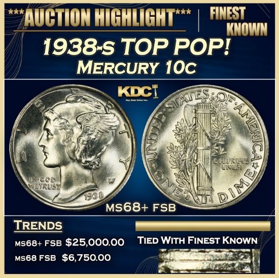 1938-s Mercury Dime TOP POP! 10c ms68+ fsb SEGS