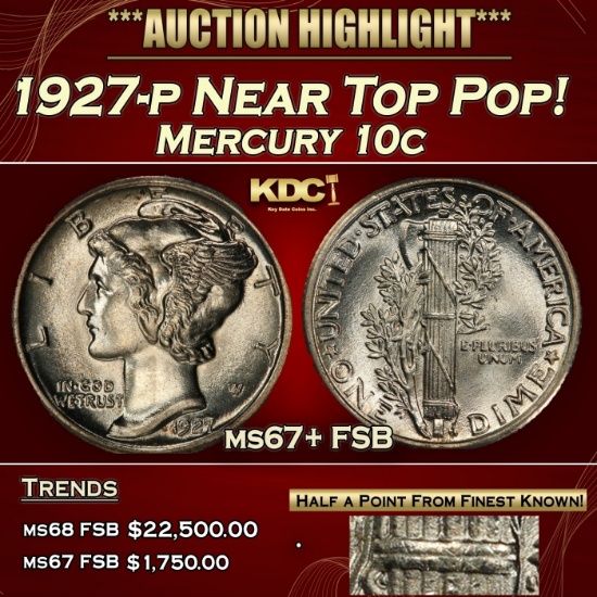 1927-p Mercury Dime Near Top Pop! 10c ms67+ FSB SEGS