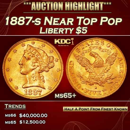 1887-s Gold Liberty Half Eagle Near Top Pop $5 ms65+ SEGS