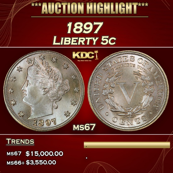 1897 Liberty Nickel 5c ms67 SEGS