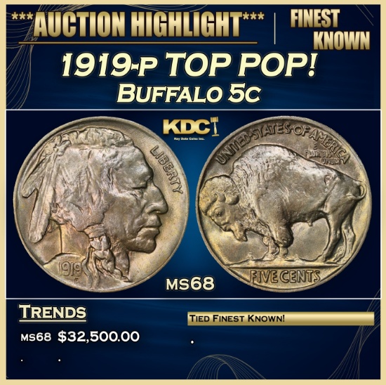 1919-p Buffalo Nickel TOP POP! 5c ms68 SEGS
