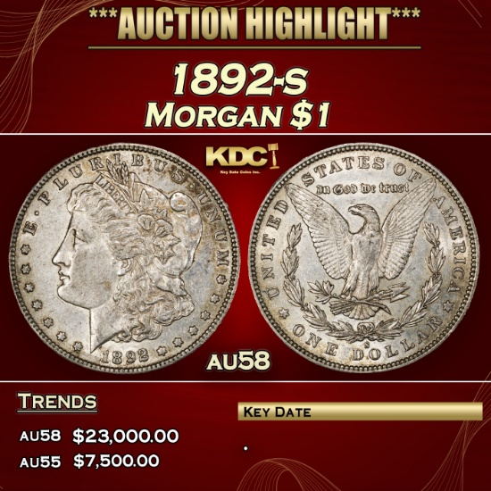 1892-s Morgan Dollar $1 au58 SEGS