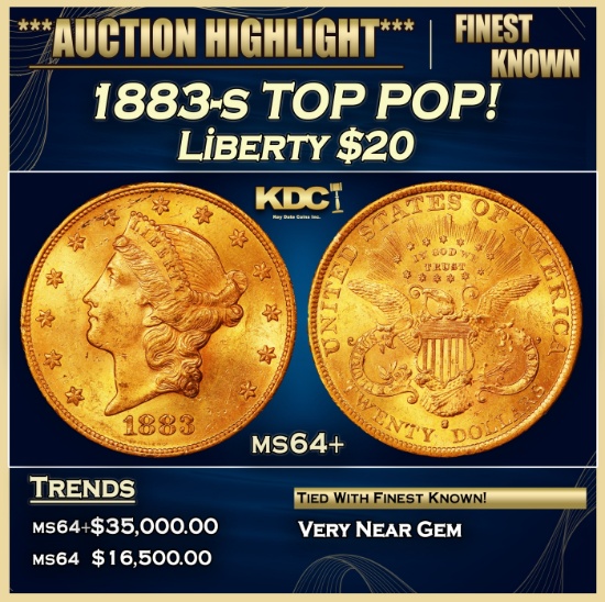1883-s Gold Liberty Double Eagle TOP POP! $20 ms64+ SEGS