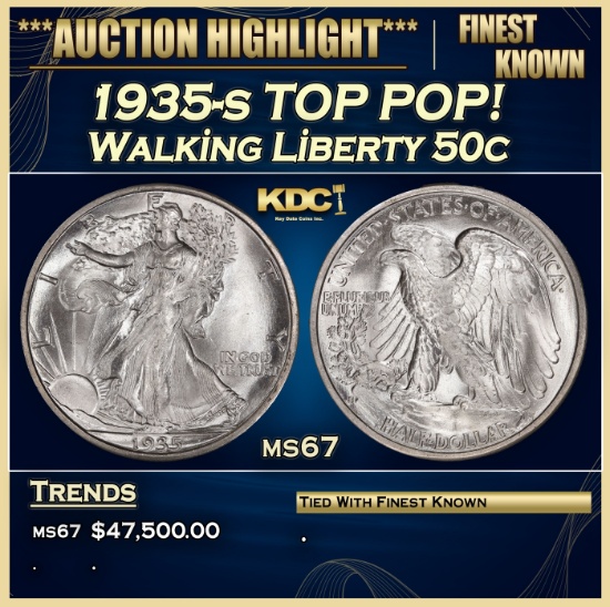 1935-s Walking Liberty Half Dollar TOP POP! 50c ms67 SEGS