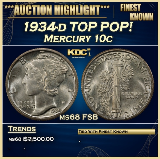 1934-d Mercury Dime TOP POP! 10c ms68 FSB SEGS
