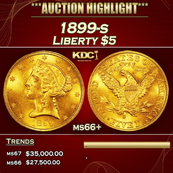 1899-s Gold Liberty Half Eagle $5 ms66+ SEGS