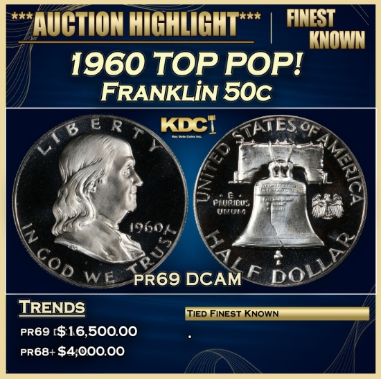 1960 Proof Franklin Half Dollar TOP POP! 50c pr69 DCAM SEGS