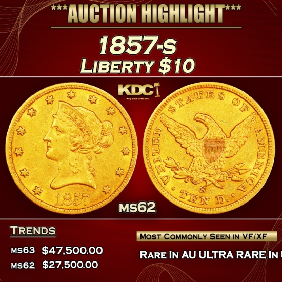 1857-s Gold Liberty Eagle $10 ms62 USCG