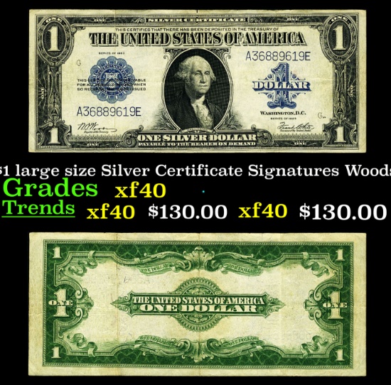 1923 $1 large size Silver Certificate Grades xf Signatures Woods/White