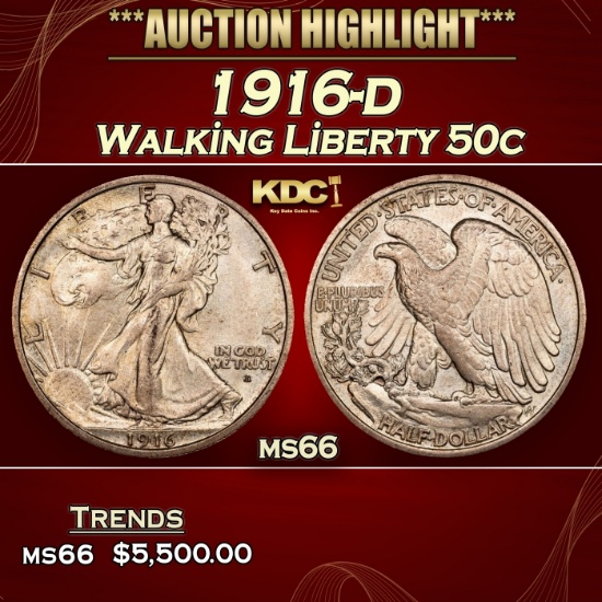 1916-d Walking Liberty Half Dollar 50c ms66 SEGS