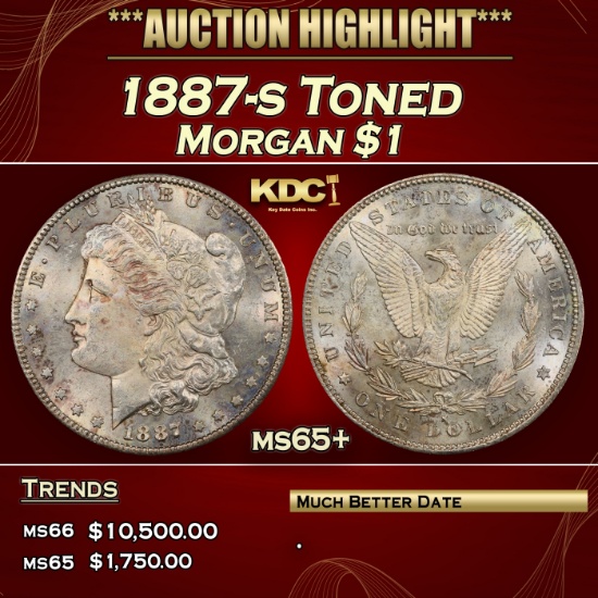 1887-s Morgan Dollar Toned $1 ms65+ SEGS