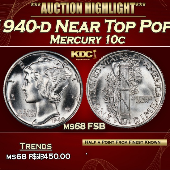 1940-d Mercury Dime Near Top Pop! 10c ms68 FSB SEGS