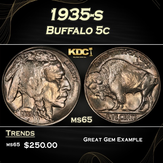 1935-s Buffalo Nickel 5c Grades ms65