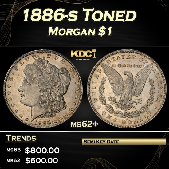 1886-s Morgan Dollar Toned $1 Grades ms62+
