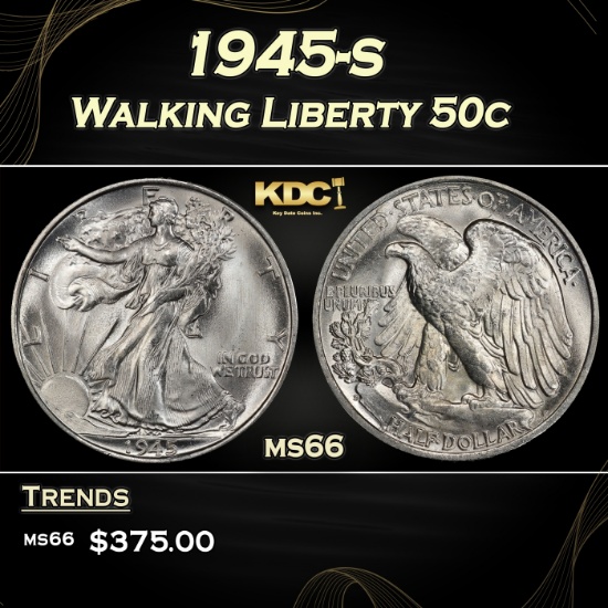 1945-s Walking Liberty Half Dollar 50c Grades GEM+ Unc