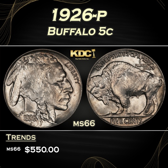 1926-p Buffalo Nickel 5c Grades ms66