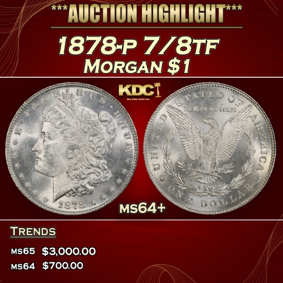1878-p 7/8tf Morgan Dollar $1 ms64+ SEGS