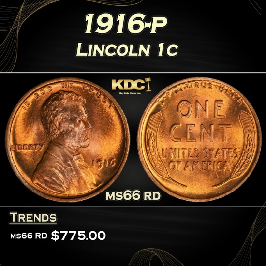 1916-p Lincoln Cent 1c Grades ms66 rd