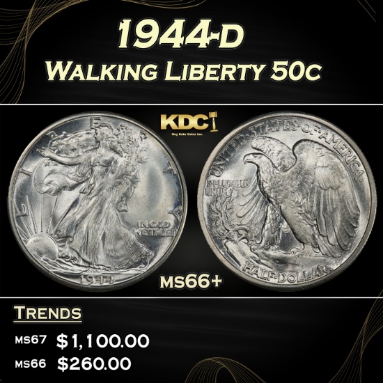 1944-d Walking Liberty Half Dollar 50c ms66+ SEGS