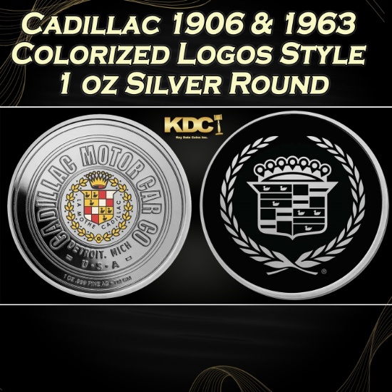 Cadillac 1906 & 1963 Colorized Logos Style - 1 oz Silver Round Round