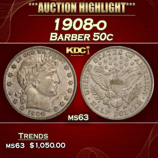 1908-o Barber Half Dollars 50c ms63 USCG