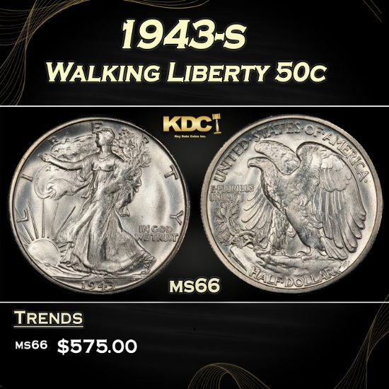 1943-s Walking Liberty Half Dollar 50c Grades GEM+ Unc