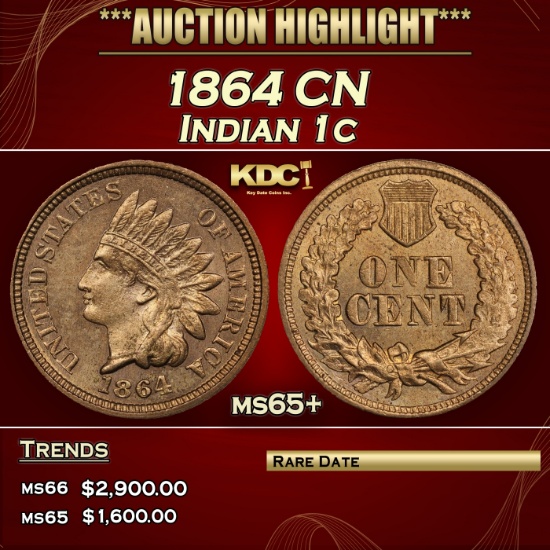 1864 CN Indian Cent 1c ms65+ SEGS