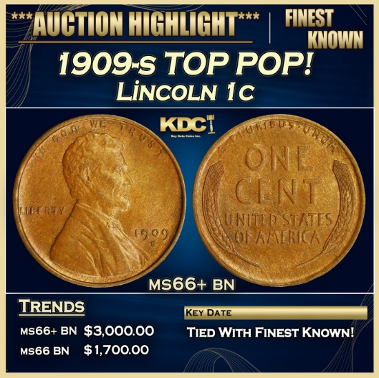 1909-s Lincoln Cent TOP POP! 1c ms66+ bn SEGS