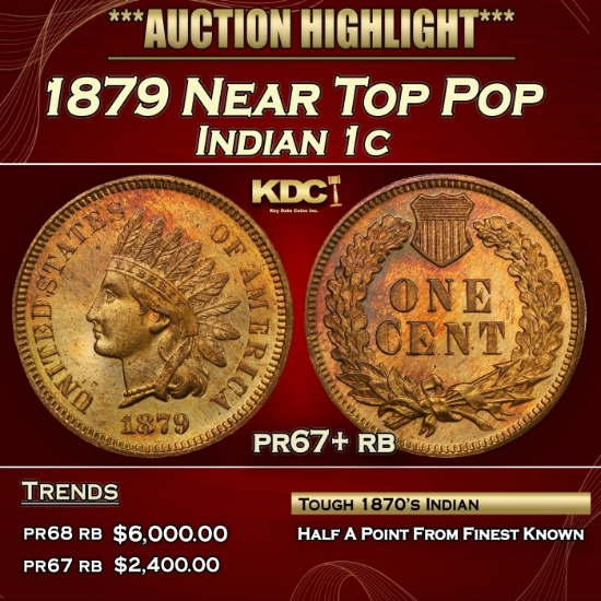1879 Proof Indian Cent Near Top Pop 1c pr67+ rb SEGS