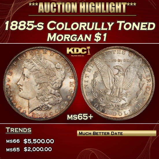 1885-s Morgan Dollar Colorully Toned $1 ms65+ SEGS