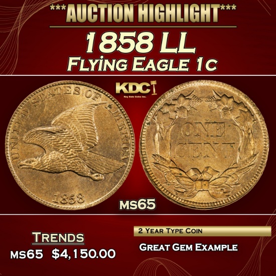 1858 LL Flying Eagle Cent 1c ms65 SEGS