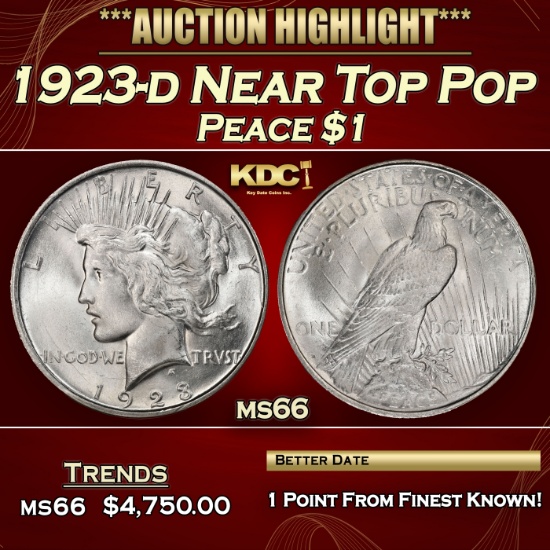 1923-d Peace Dollar Near Top Pop $1 ms66 SEGS