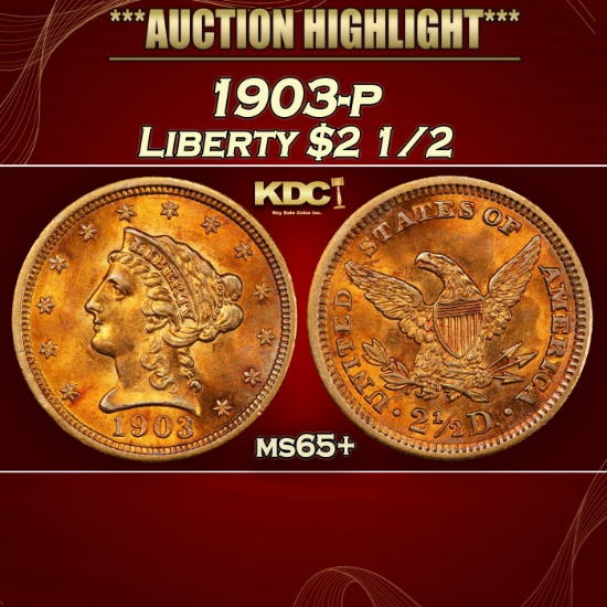 1903-p Gold Liberty Quarter Eagle $2 1/2 ms65+ SEGS