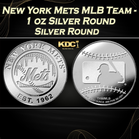 New York Mets MLB Team - 1 oz Silver Round Round