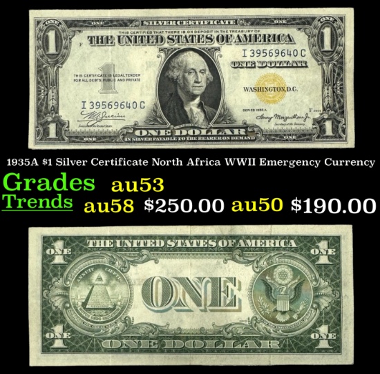 1935A $1 Silver Certificate North Africa WWII Emergency Currency Grades Select AU
