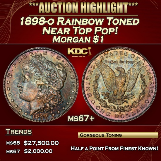 1898-o Morgan Dollar Rainbow Toned Near Top Pop! $1 ms67+ SEGS
