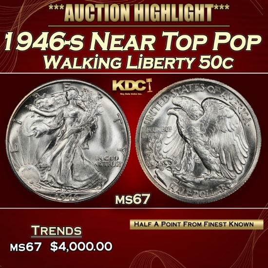 1946-s Walking Liberty Half Dollar Near Top Pop 50c ms67 SEGS