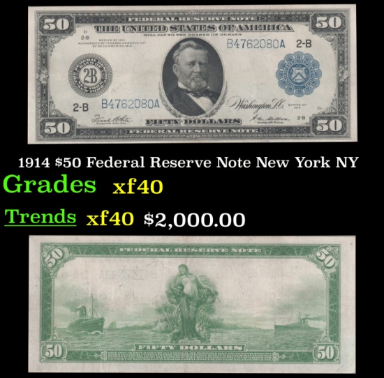 1914 $50 Green Seal Federal Reserve Note Grades xf York