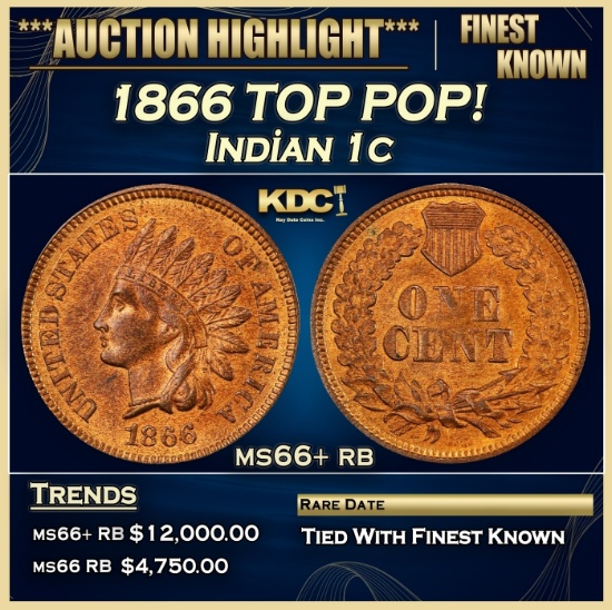 1866 Indian Cent TOP POP! 1c ms66+ rb SEGS