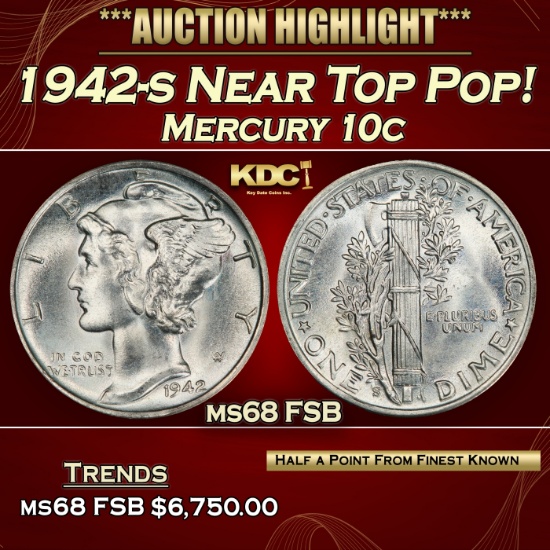 1942-s Mercury Dime Near Top Pop! 10c ms68 FSB SEGS