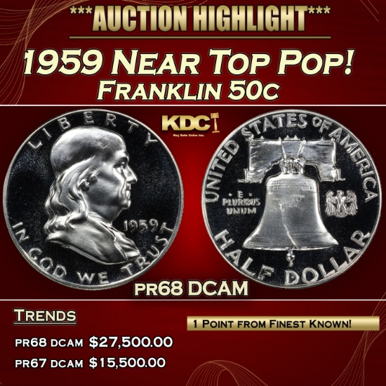 1959 Proof Franklin Half Dollar Near Top Pop! 50c pr68 DCAM SEGS