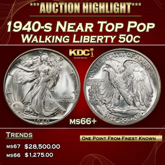 1940-s Walking Liberty Half Dollar Near Top Pop 50c ms66+ SEGS