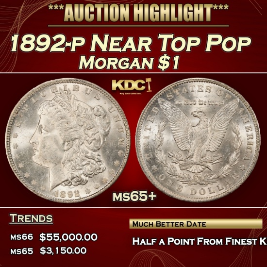 1892-p Morgan Dollar Near Top Pop $1 ms65+ SEGS