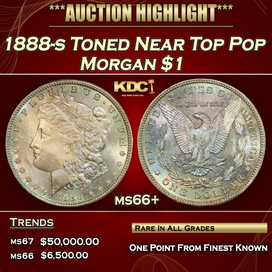 1888-s Morgan Dollar Toned Near Top Pop $1 ms66+ SEGS
