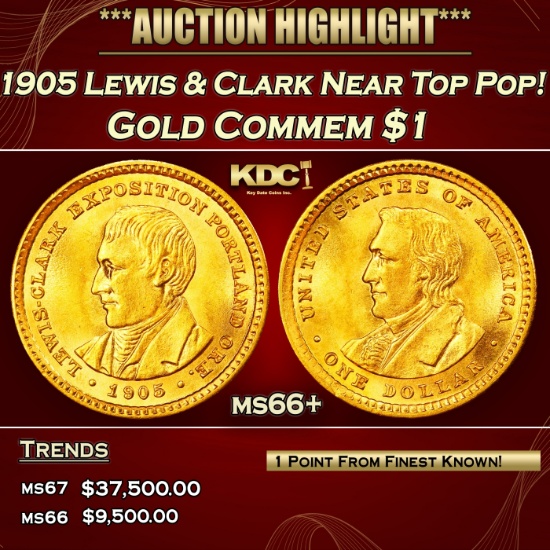 1905 Lewis & Clark Gold Commem Dollar Near Top Pop! 1 ms66+ SEGS