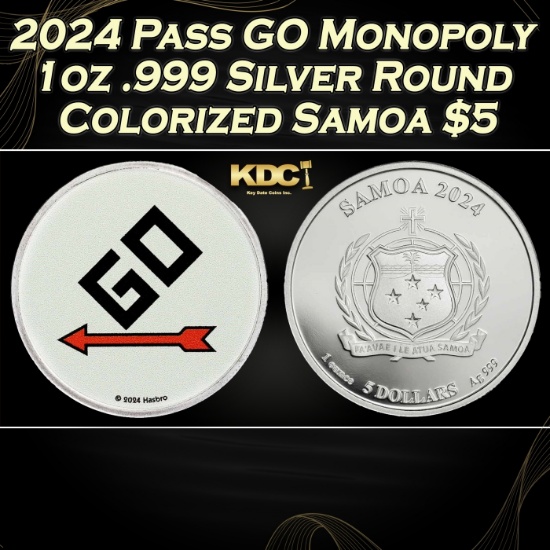 2024 Pass GO Monopoly 1oz .999 Silver Round Colorized Samoa Round
