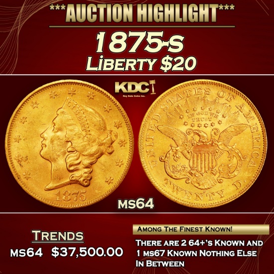 1875-s Gold Liberty Double Eagle $20 ms64 SEGS