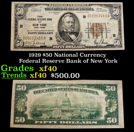 1929 $50 National Currency Federal Reserve Bank of New York Grades xf
