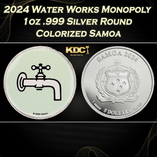 2024 Water Works Monopoly 1oz .999 Silver Round Colorized Samoa Round